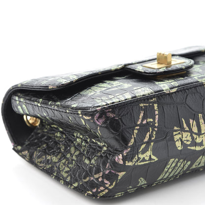 Chanel Calfskin Crocodile Embossed Graffiti 2.55 Mini Cocodile Reissue Flap Black Pink 5 of 9