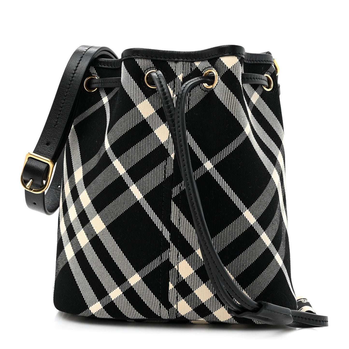 Check Mini Bucket Bag Black Calico