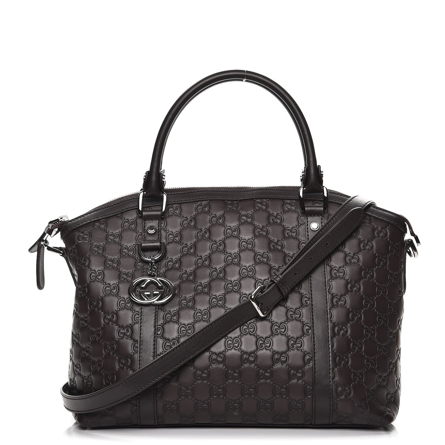 Guccissima Medium GG Charm Dome Satchel Dark Brown