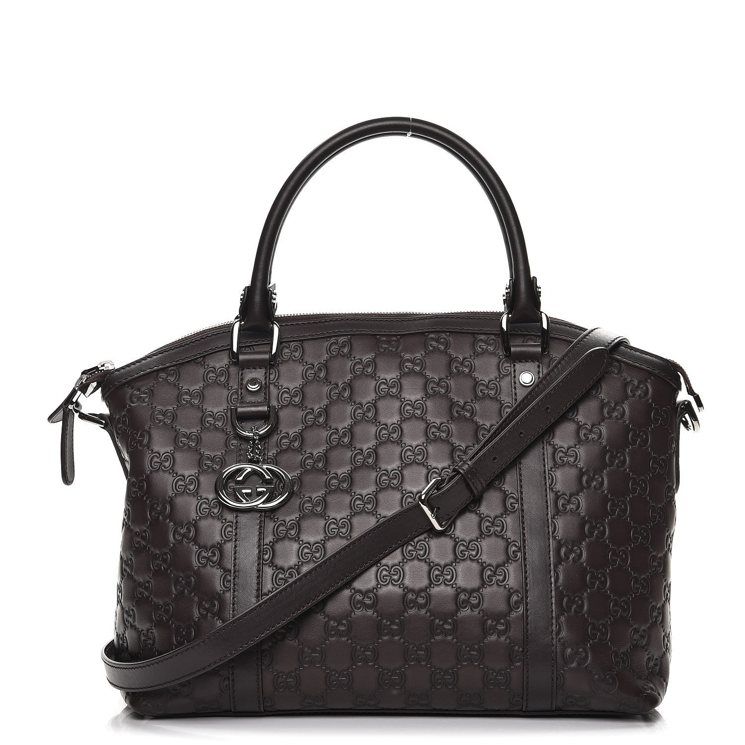 Gucci Guccissima Medium GG Charm Dome Satchel Dark Brown 1 of 8