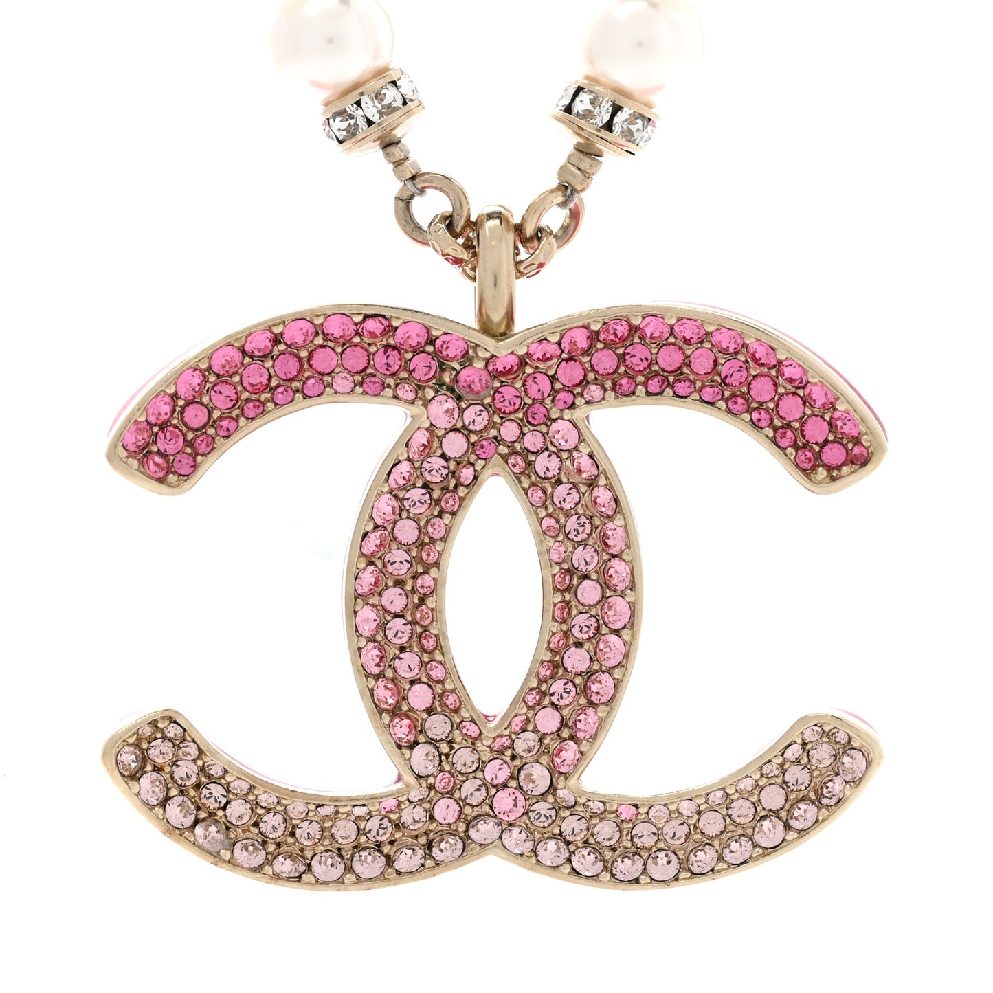 Pearl Crystal Resin CC Reversible Necklace Pink Gold White