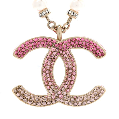 Chanel Pearl Crystal Resin CC Reversible Necklace Pink Gold White 4 of 7