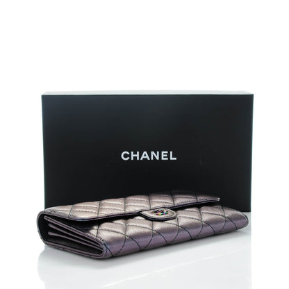 Chanel Iridescent Goatskin Quilted Large Flap Wallet Purple 4 of 8