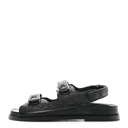 Chanel Grained Calfskin Velcro Dad Sandals 39 Black 1 of 9