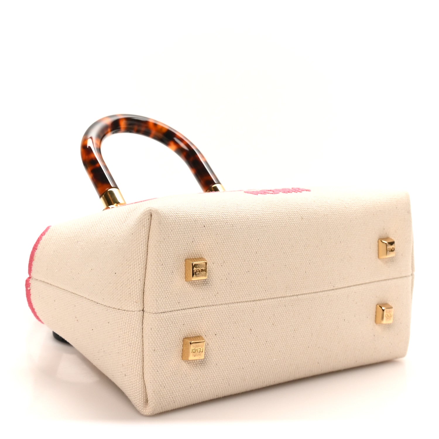 Fendi Canvas Vitello King Plexiglass Logo Embroidered Mini By The Way Top Handle Boston Bag Grezzo Pink Dalia 4 of 10