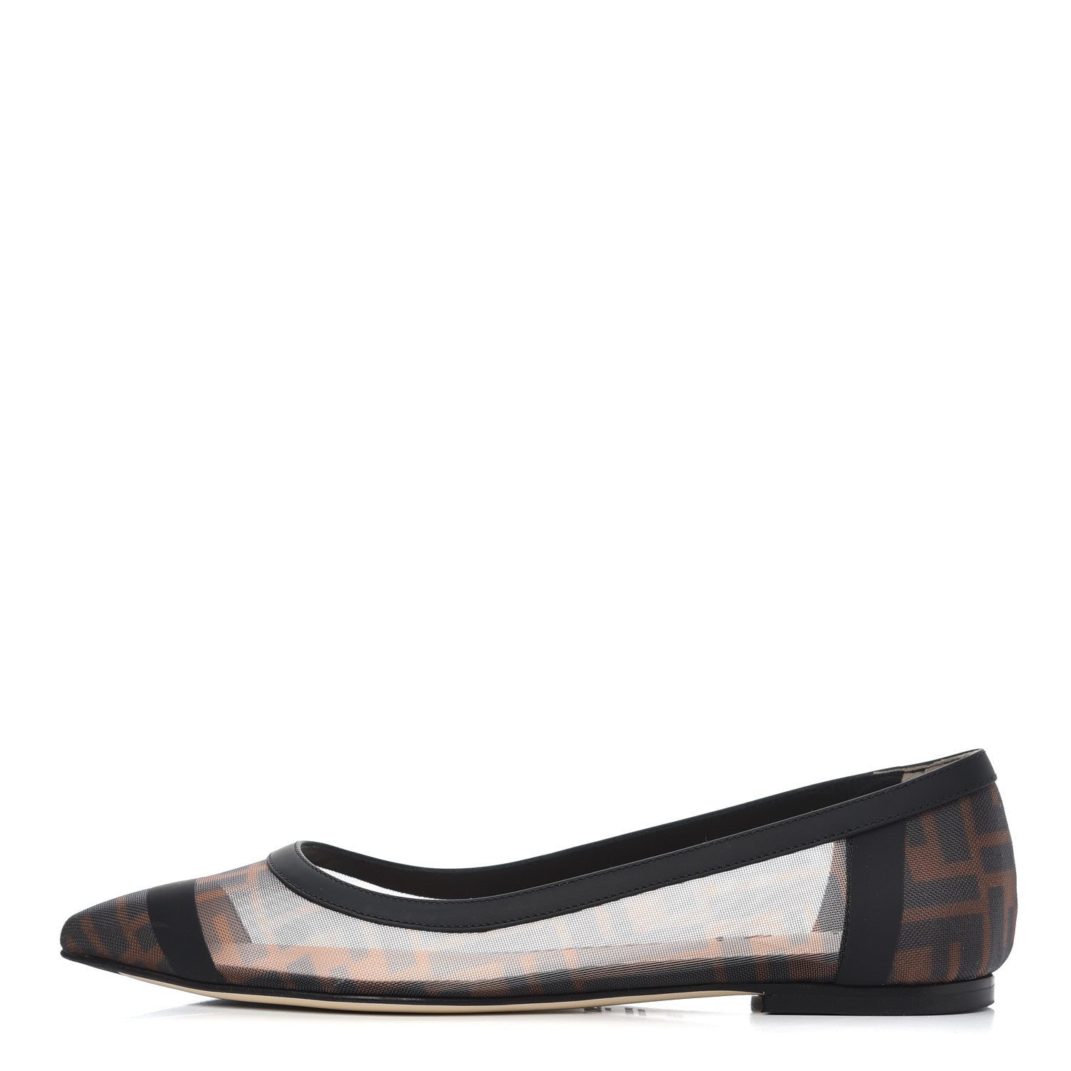 Fendi Mesh FF Skimmer Ballerina Flats 38 Tobacco Moro Black 1 of 12
