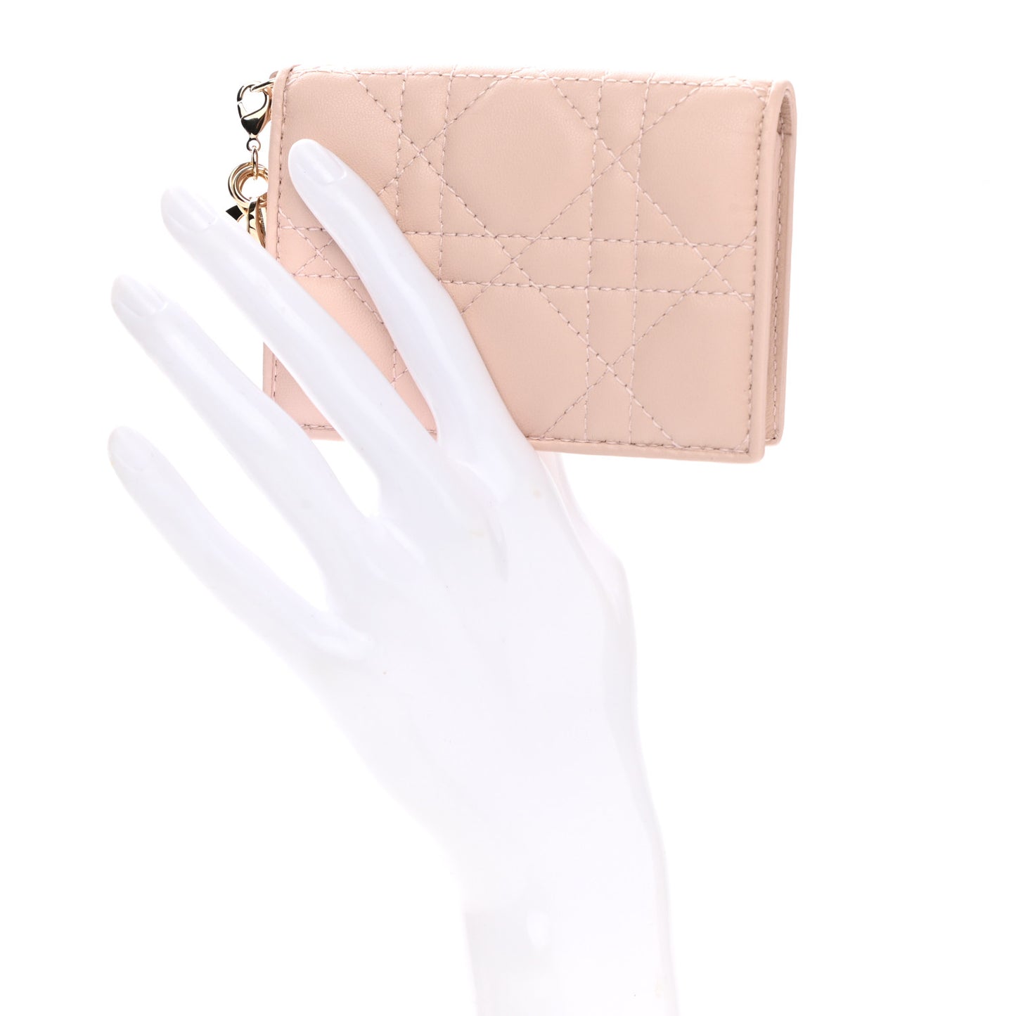 Lambskin Cannage Small Lady Dior Flap Card Holder Light Pink