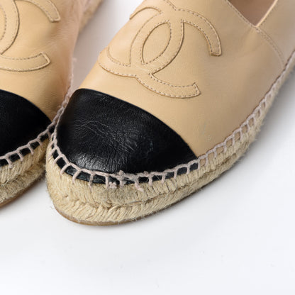 Chanel Lambskin CC Espadrilles 37 Beige Black 9 of 11