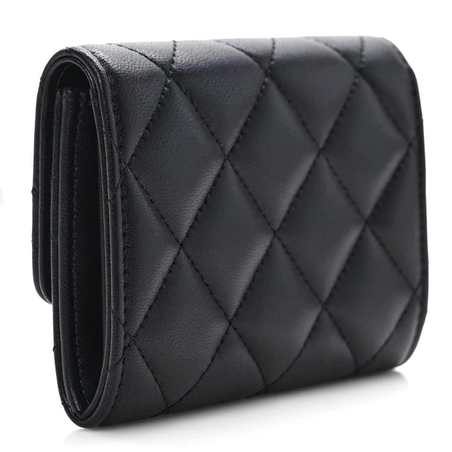 Chanel Lambskin Quilted Flap Baguette Crystal Card Holder Wallet Black 3 of 7