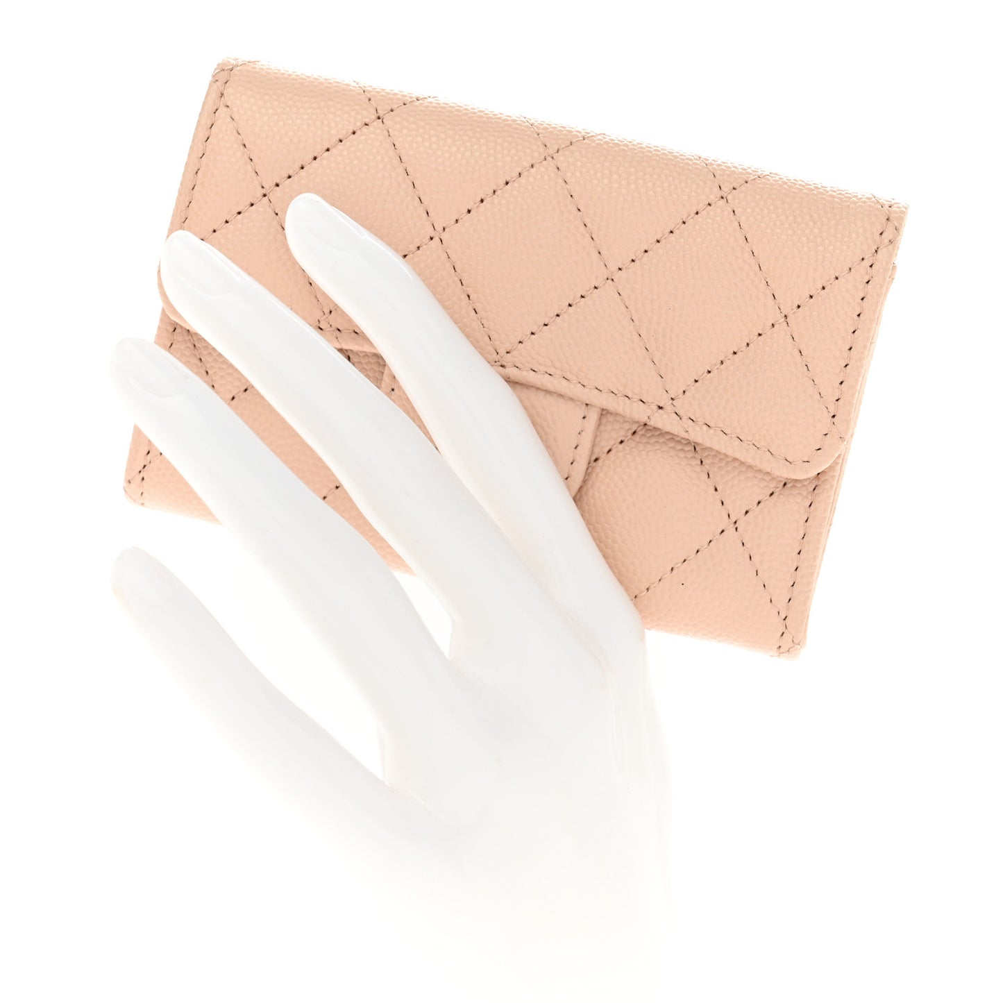 Caviar Quilted Flap Card Holder Wallet Light Beige