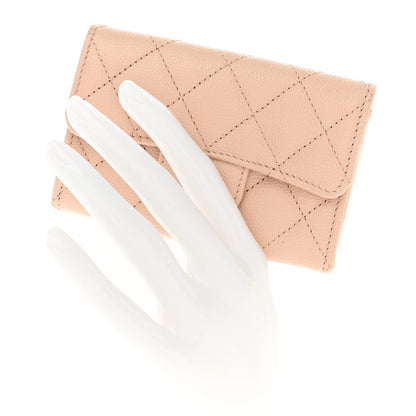 Chanel Caviar Quilted Flap Card Holder Wallet Light Beige 2 of 9