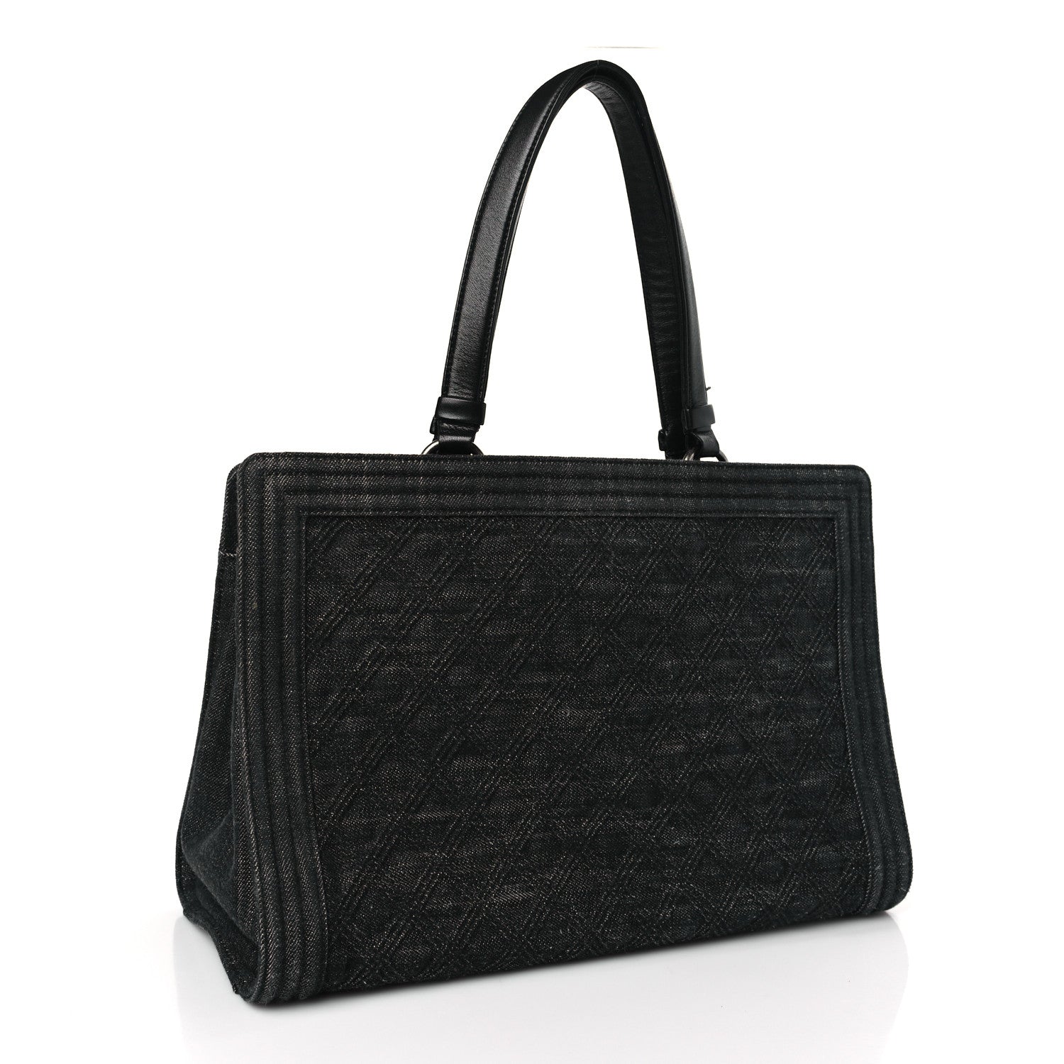 Chanel Denim Quilted Boy Shopping Tote Black 3 of 10