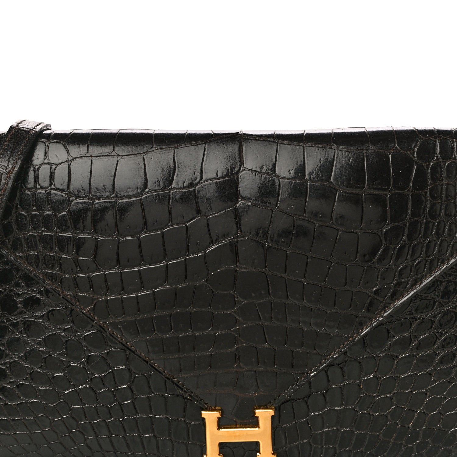 Hermes Shiny Porosus Crocodile Lydie Clutch Chocolate 8 of 18