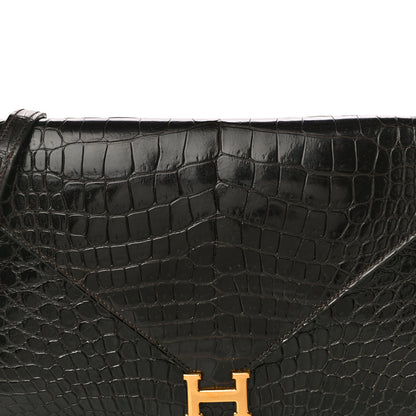 Hermes Shiny Porosus Crocodile Lydie Clutch Chocolate 8 of 18