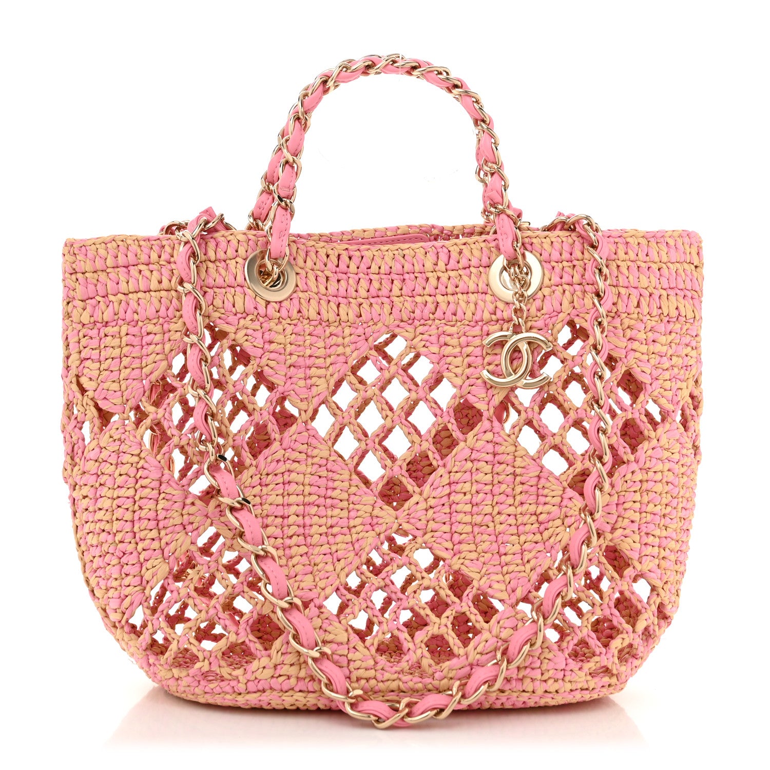 Chanel Raffia Effect Braided Small Shopping Bag Beige Pink 1 of 13
