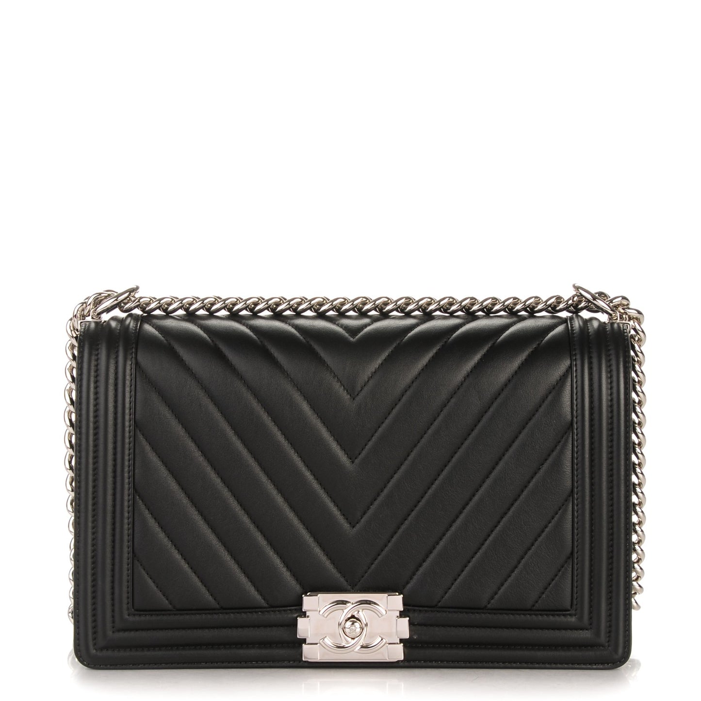 Calfskin Chevron Quilted New Medium Boy Flap Black