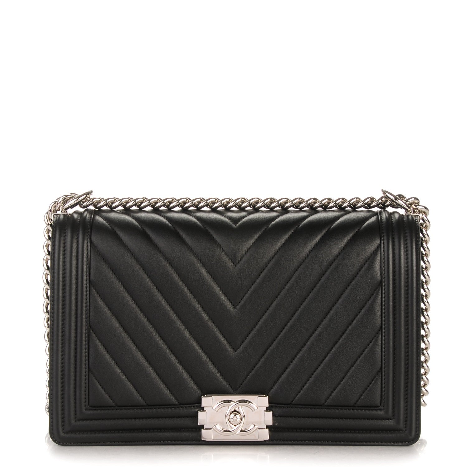 Chanel Calfskin Chevron Quilted New Medium Boy Flap Black 1 of 7