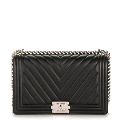 Chanel Calfskin Chevron Quilted New Medium Boy Flap Black 1 of 7