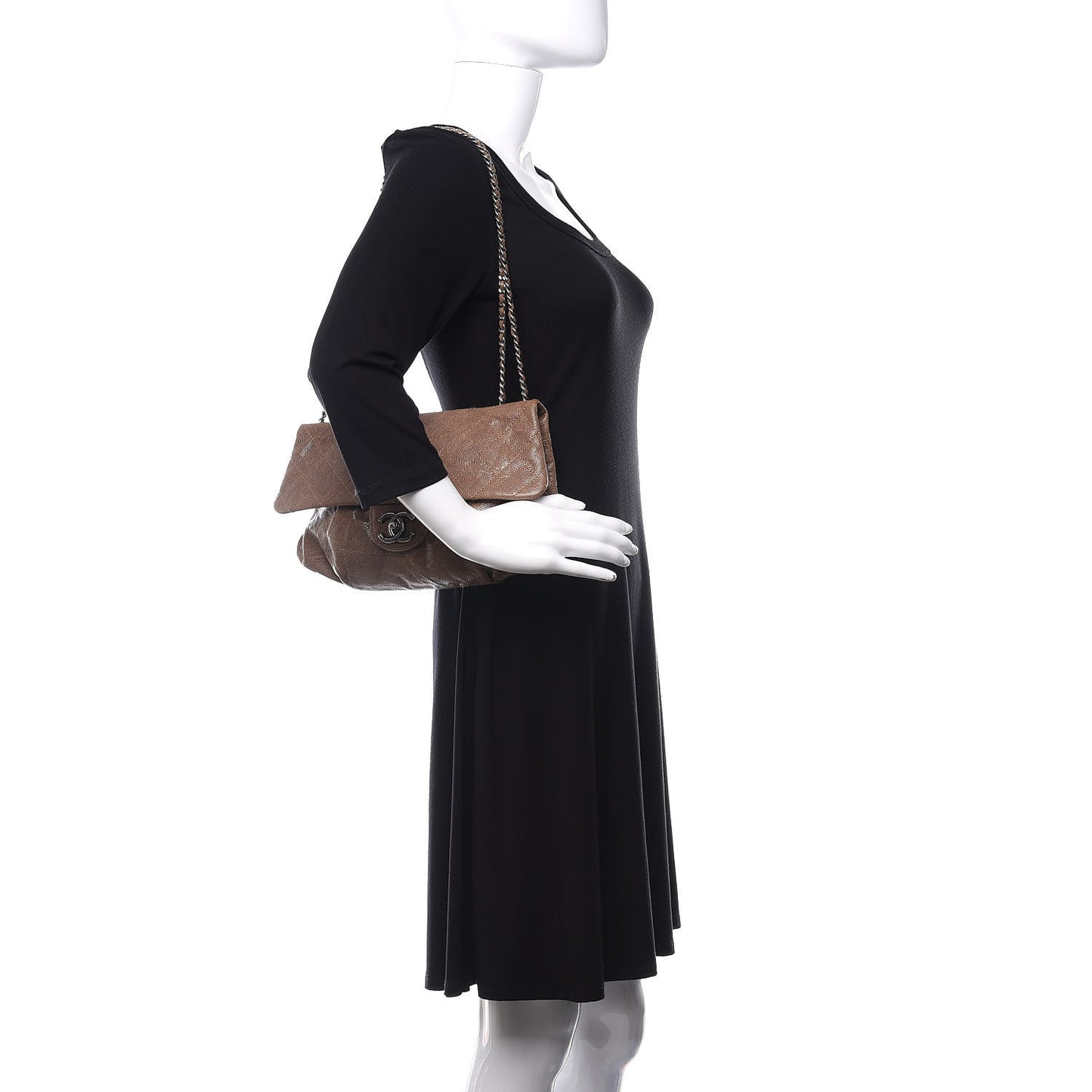 Caviar Quilted Medium Elastic Flap Brown