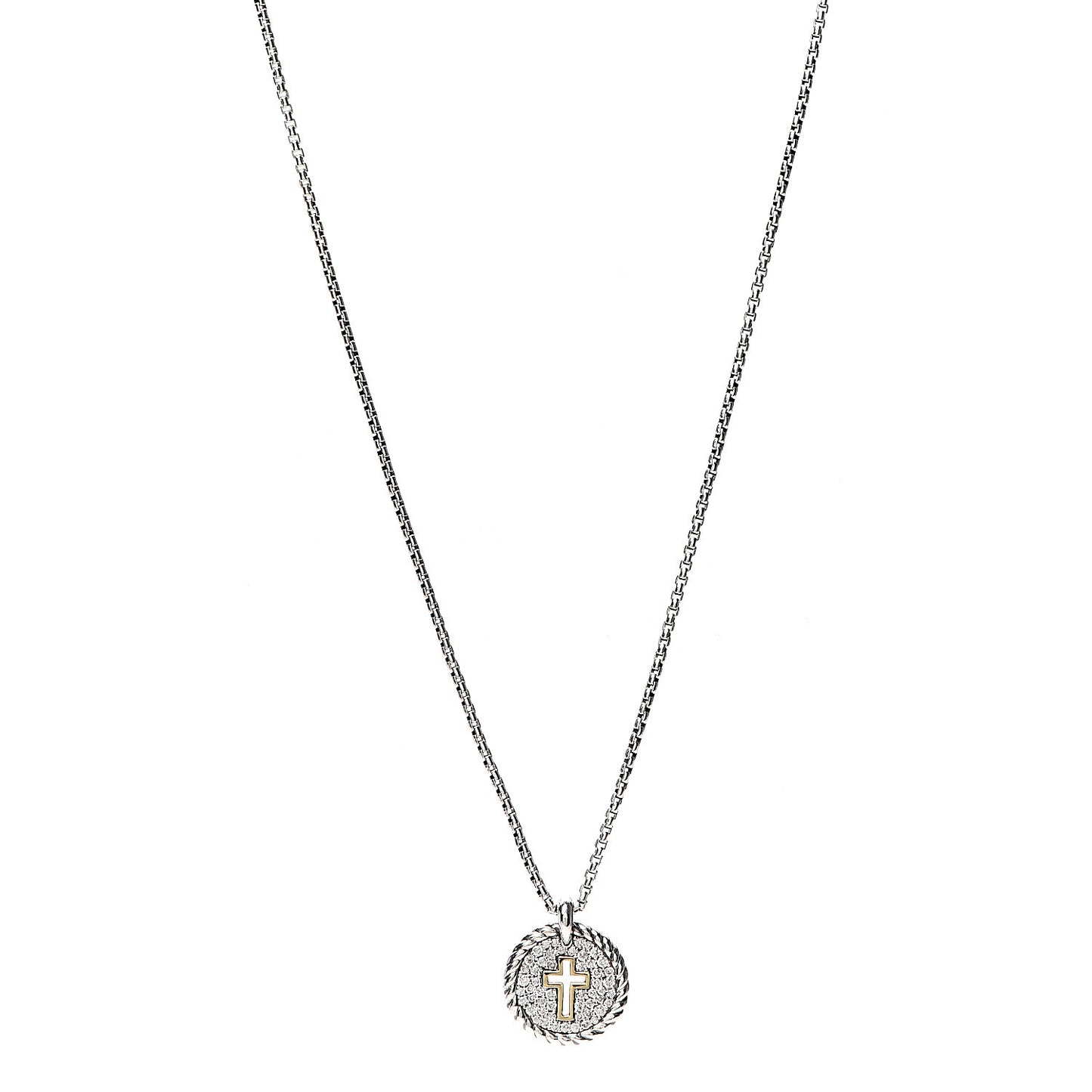 Sterling Silver 18K Yellow Gold Diamond Cable Collectibles Cross Charm Pendant Necklace