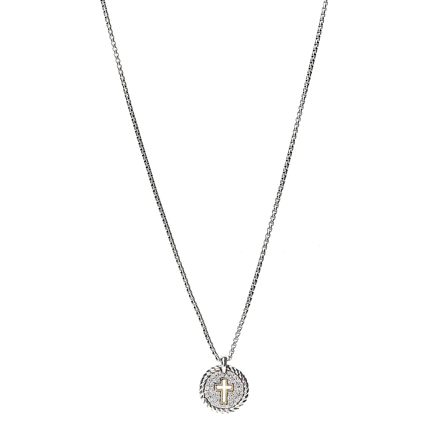 David Yurman Sterling Silver 18K Yellow Gold Diamond Cable Collectibles Cross Charm Pendant Necklace 1 of 5