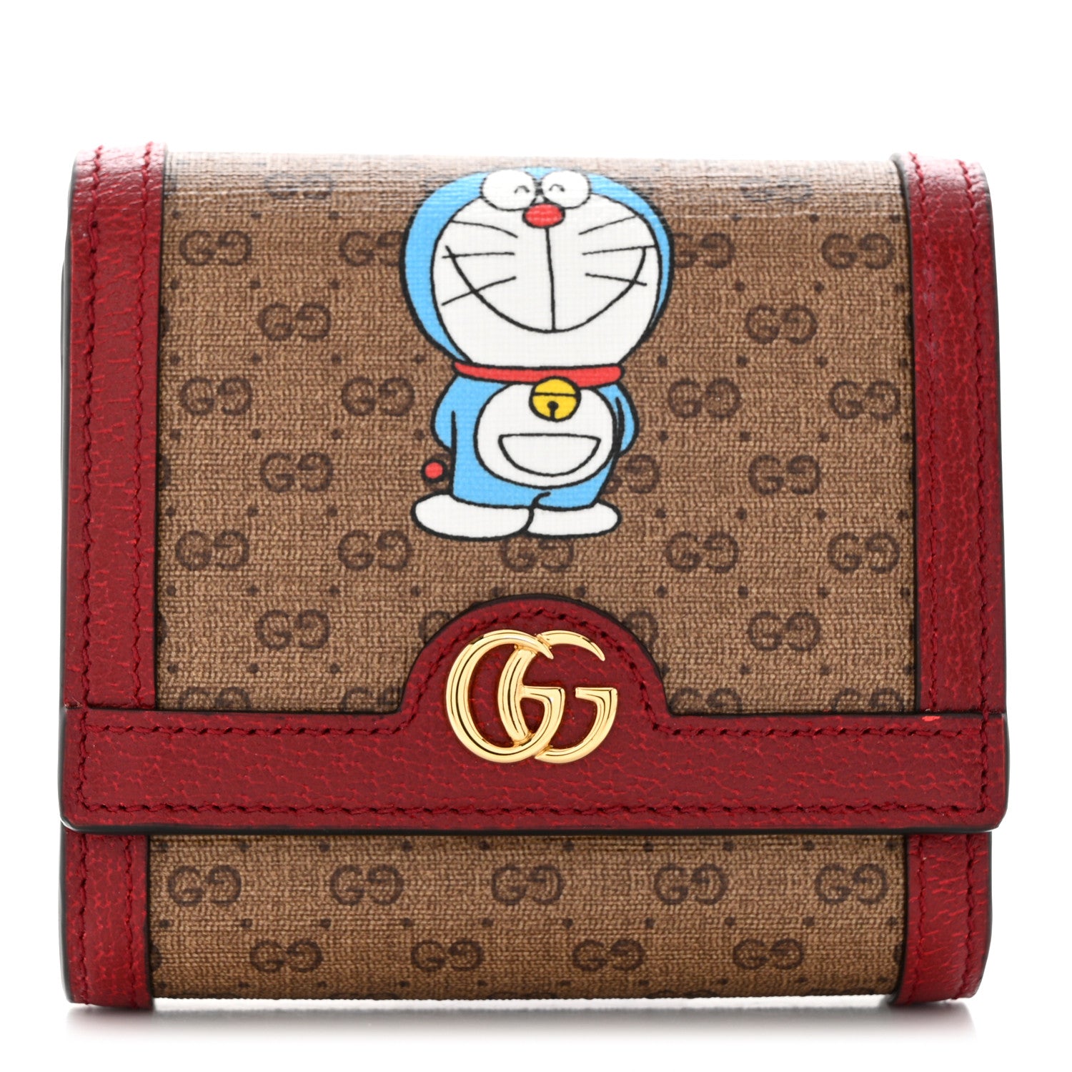Gucci X DORAEMON Mini Vintage GG Supreme Monogram Compact Wallet Beige Cherry Red 1 of 7