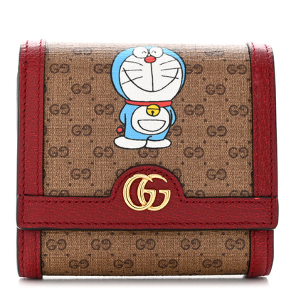 Gucci X DORAEMON Mini Vintage GG Supreme Monogram Compact Wallet Beige Cherry Red 1 of 7