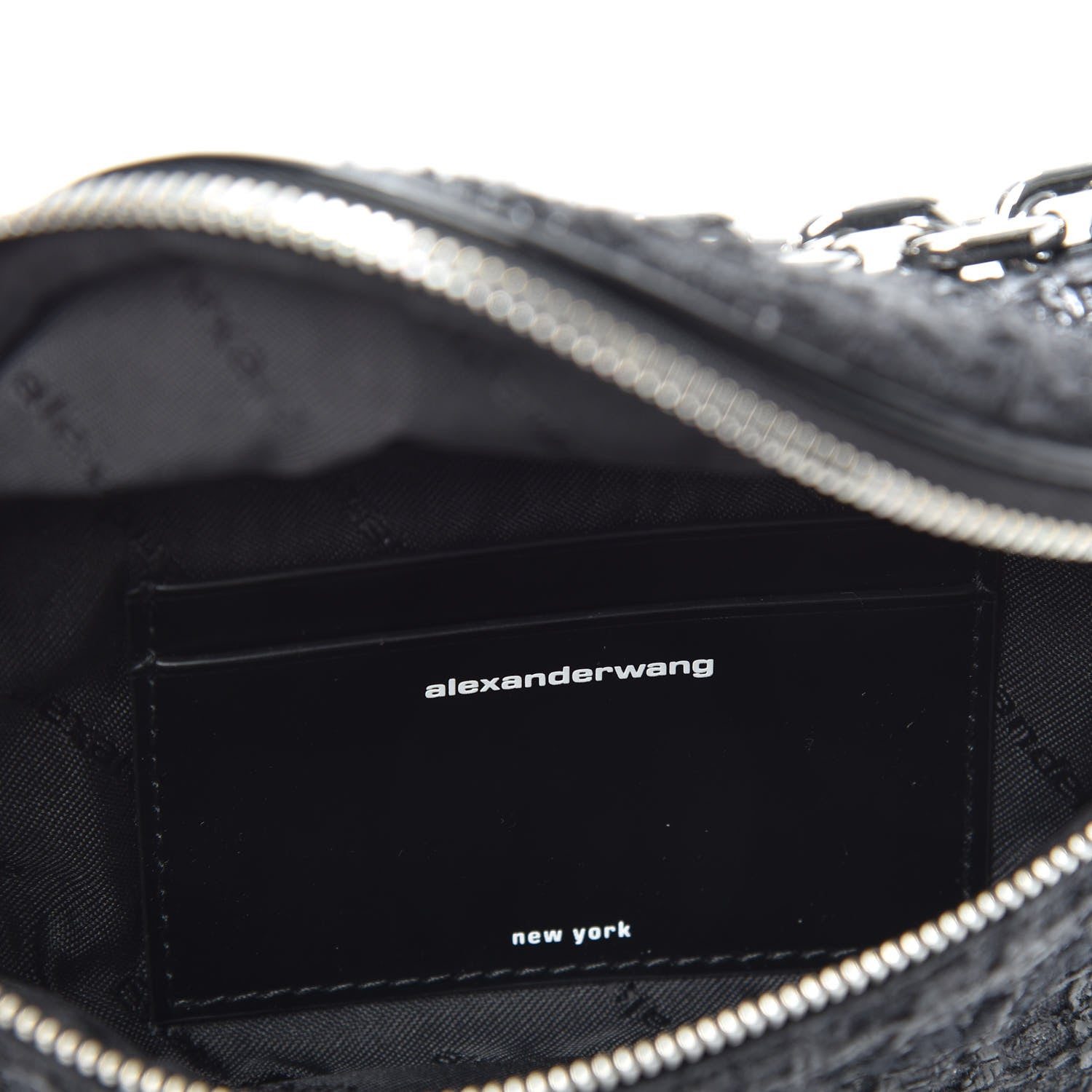 Alexander Wang Patent Tweed Chain Embellished Attica Belt Bag Black 6 of 9