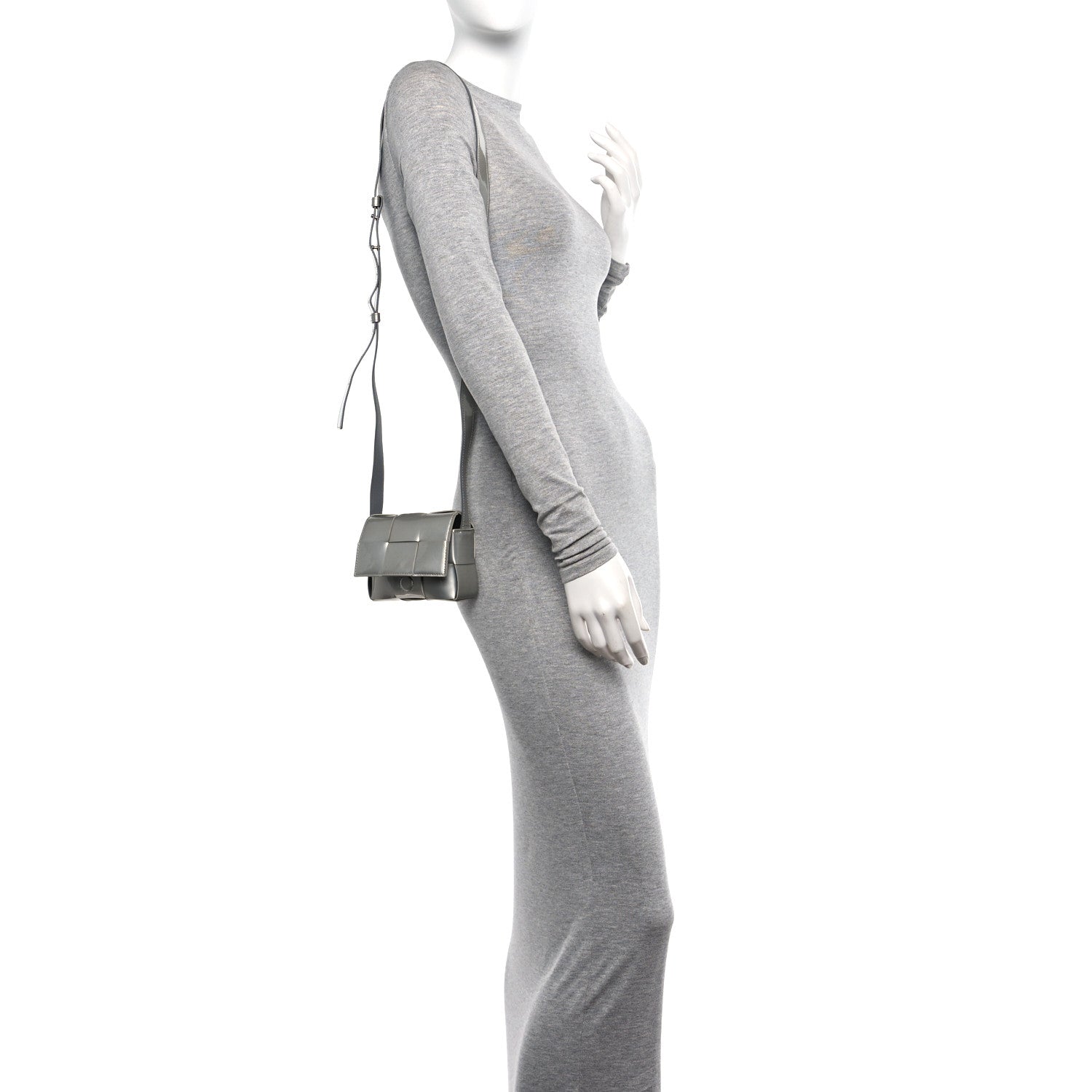 Bottega Veneta Metallic Patent Calfskin Maxi Intrecciato Extra Mini Cassette Crossbody Bag Silver 2 of 10
