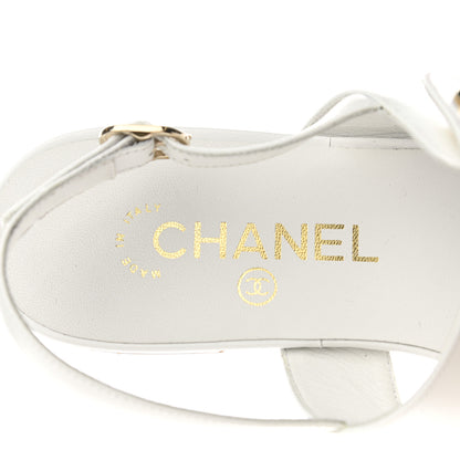 Chanel Lambskin CC Thong Sandals 38 White 7 of 8