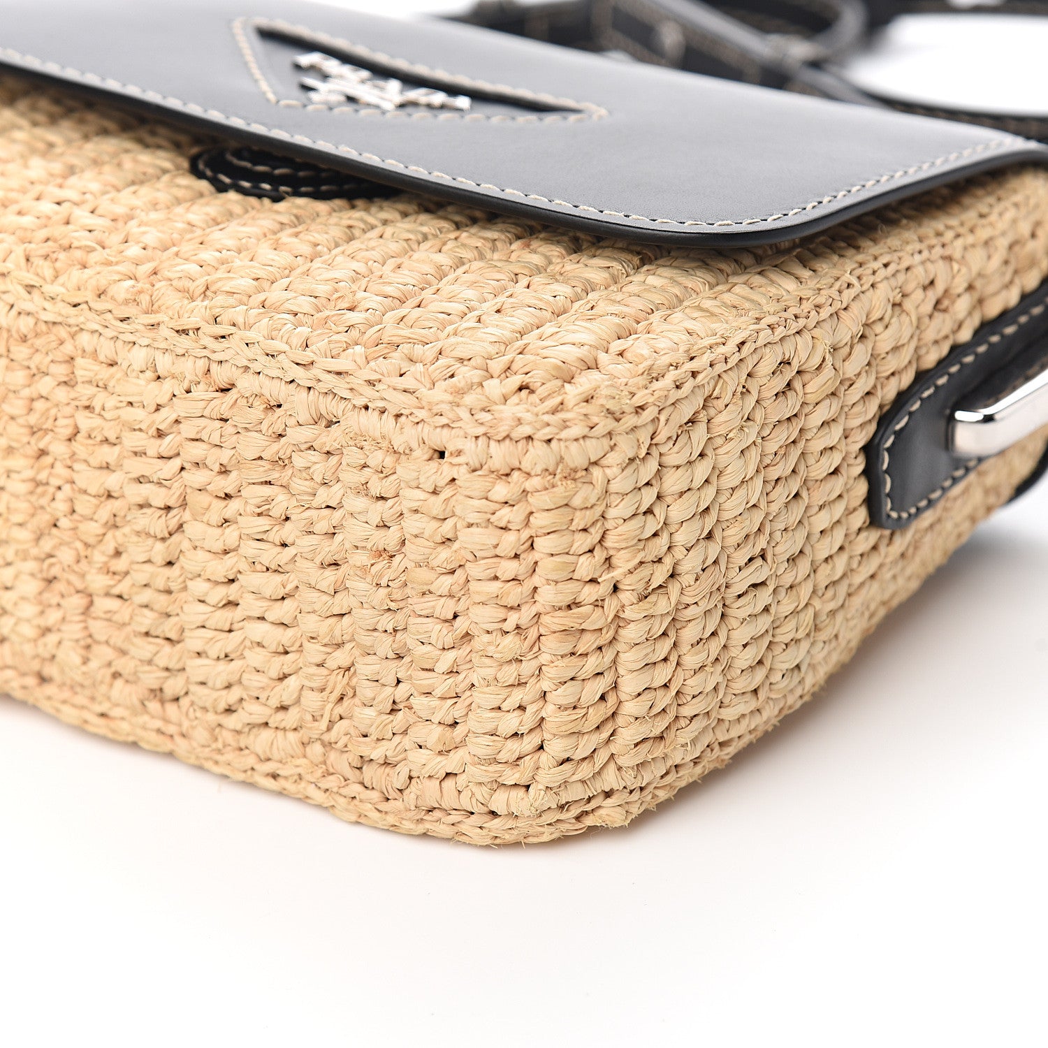 Prada Raffia Vitello Flap Shoulder Bag Naturale Black 7 of 8