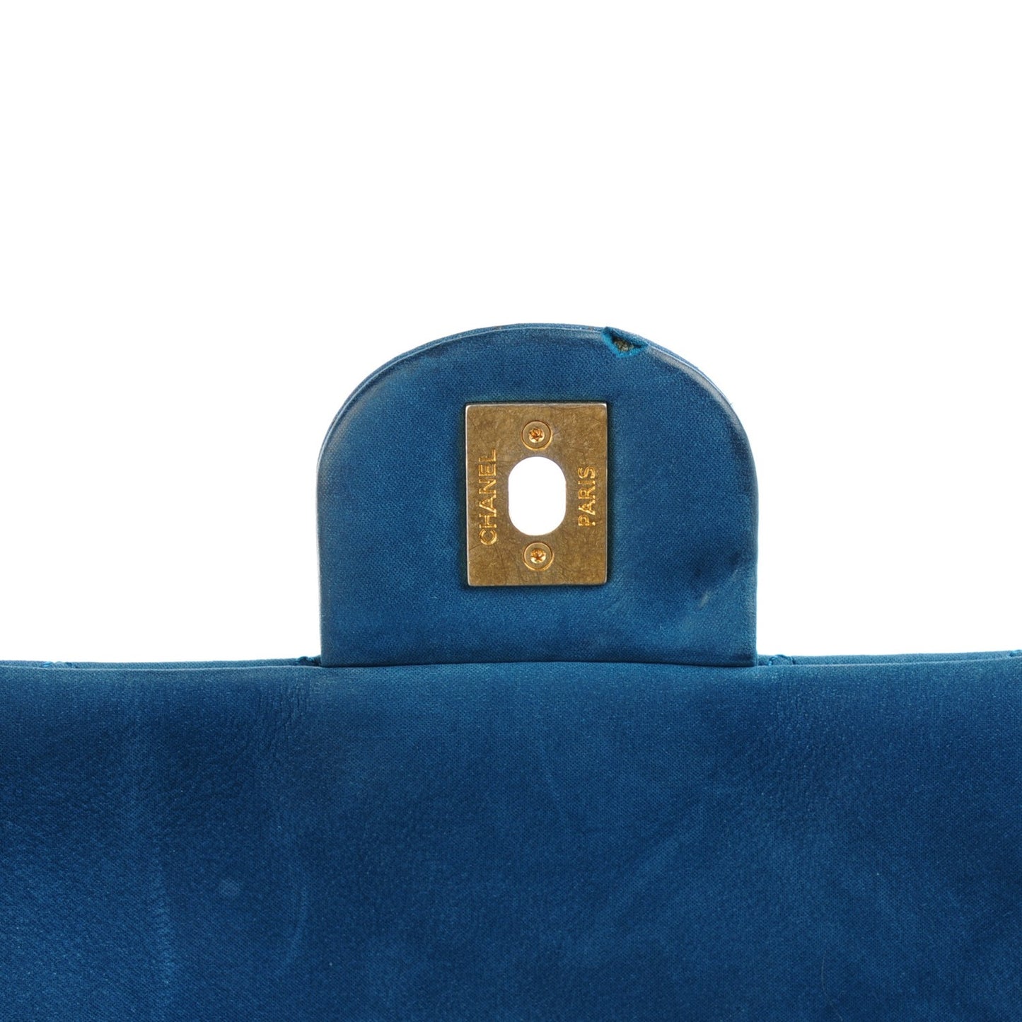 Iridescent Calfskin Large Chic Quilt Flap Blue