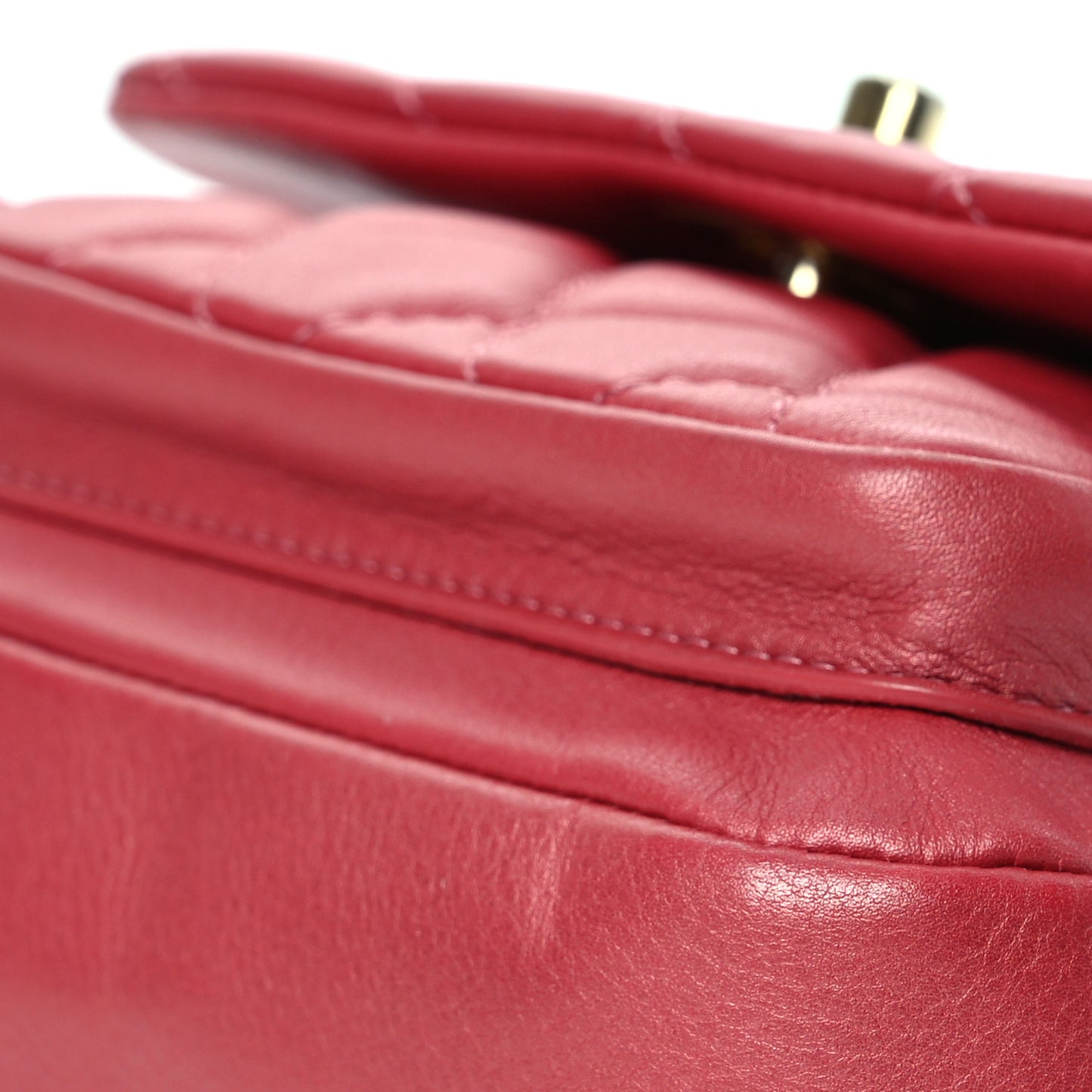 Metallic Calfskin Quilted Top Handle Flap Dark Pink