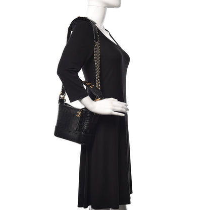 Chanel Calfskin Crocodile Embossed Small Gabrielle Cocodile Hobo Black 2 of 11