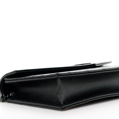 Saint Laurent Grain De Poudre Matelasse Chevron Monogram Monochrome Envelope Chain Wallet Black 8 of 9