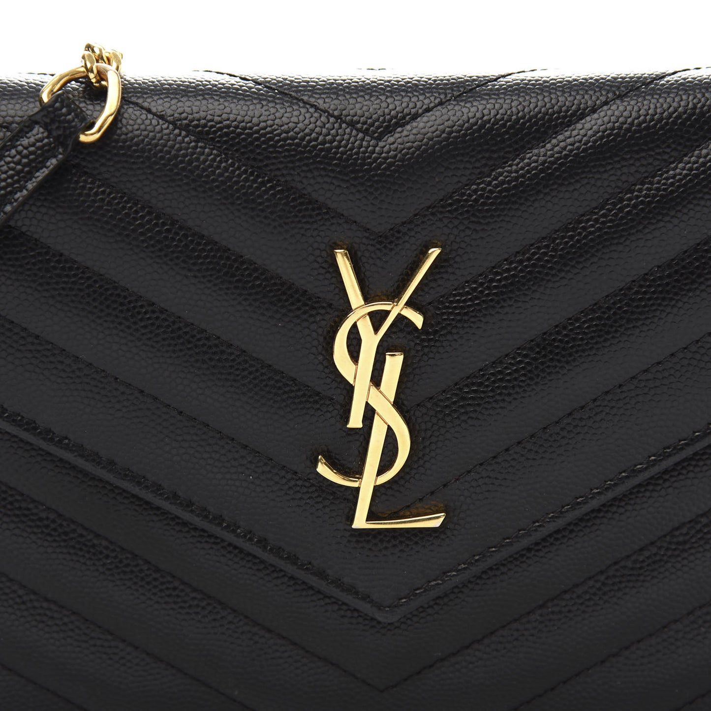 Grain De Poudre Matelasse Chevron Monogram Envelope Chain Wallet Black