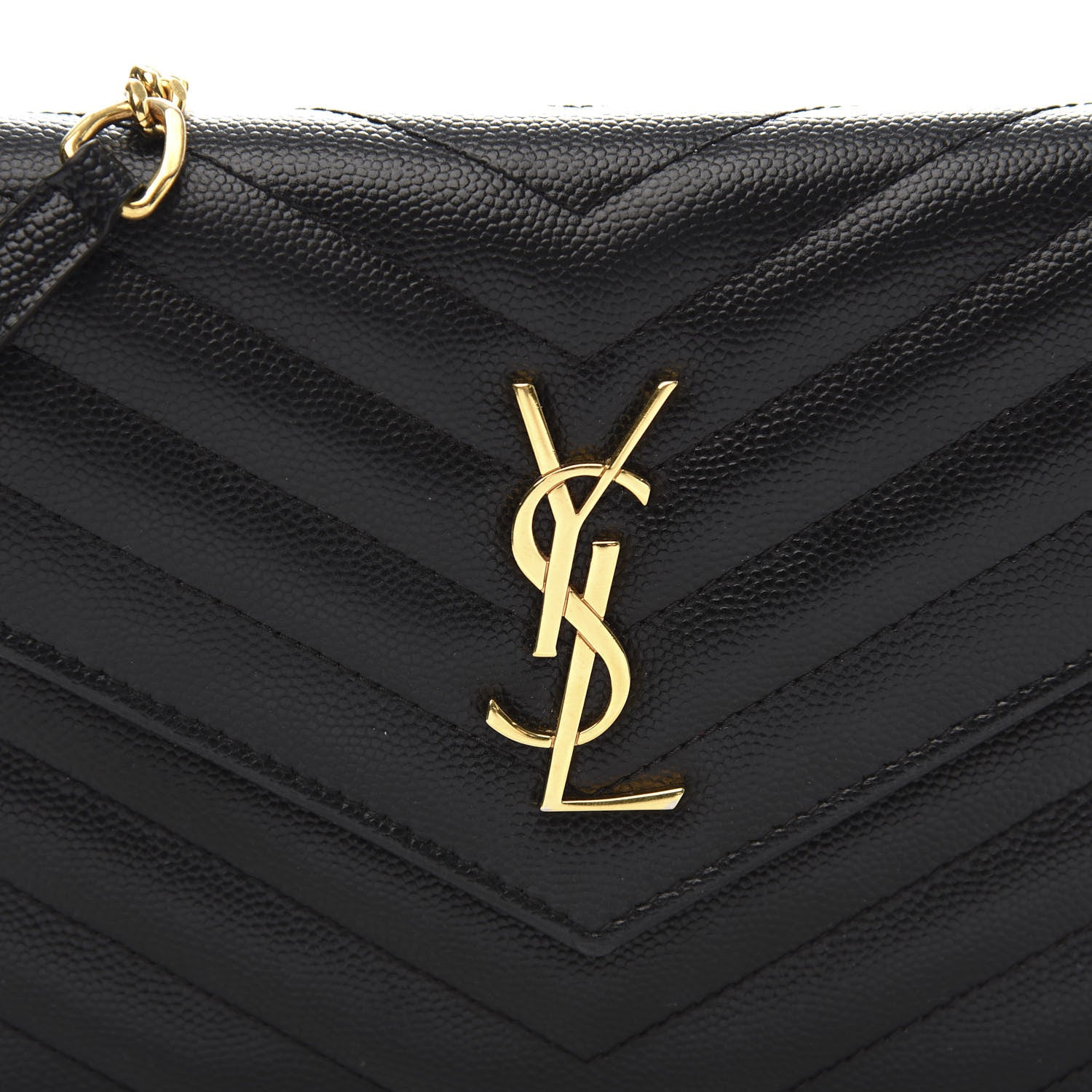 Saint Laurent Grain De Poudre Matelasse Chevron Monogram Envelope Chain Wallet Black 10 of 11