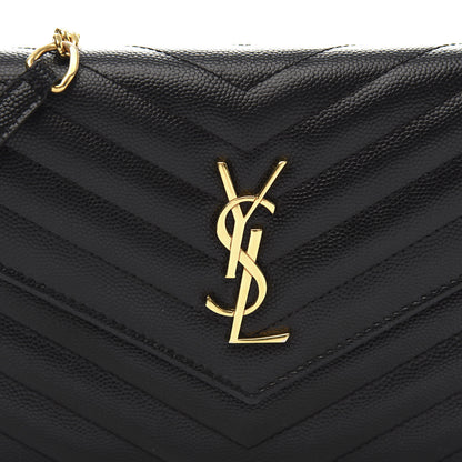 Saint Laurent Grain De Poudre Matelasse Chevron Monogram Envelope Chain Wallet Black 10 of 11