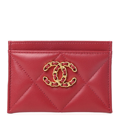 Chanel Shiny Goatskin Quilted Chanel 19 Card Holder Red 1 of 8