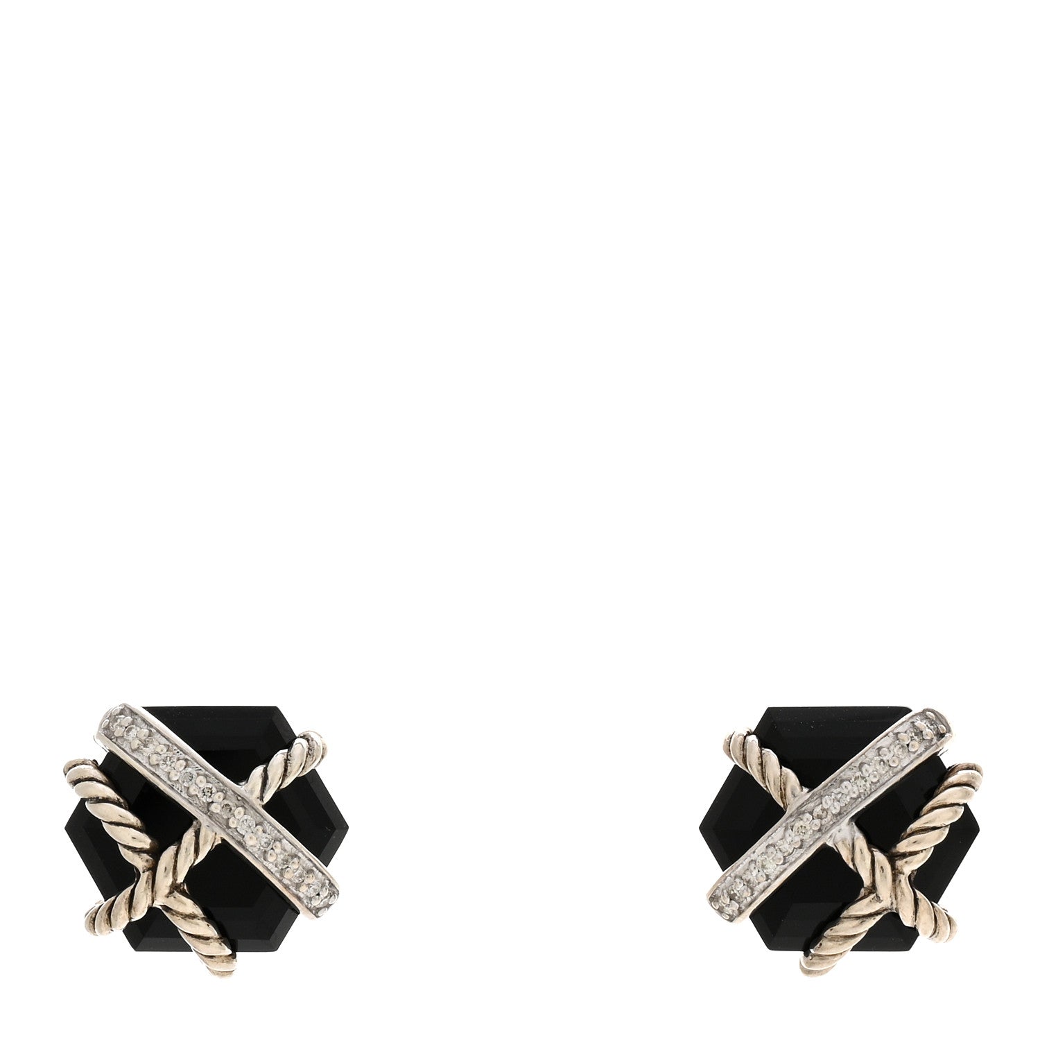 David Yurman Sterling Silver Diamond Black Onyx 11mm Cable Wrap Earrings 1 of 4