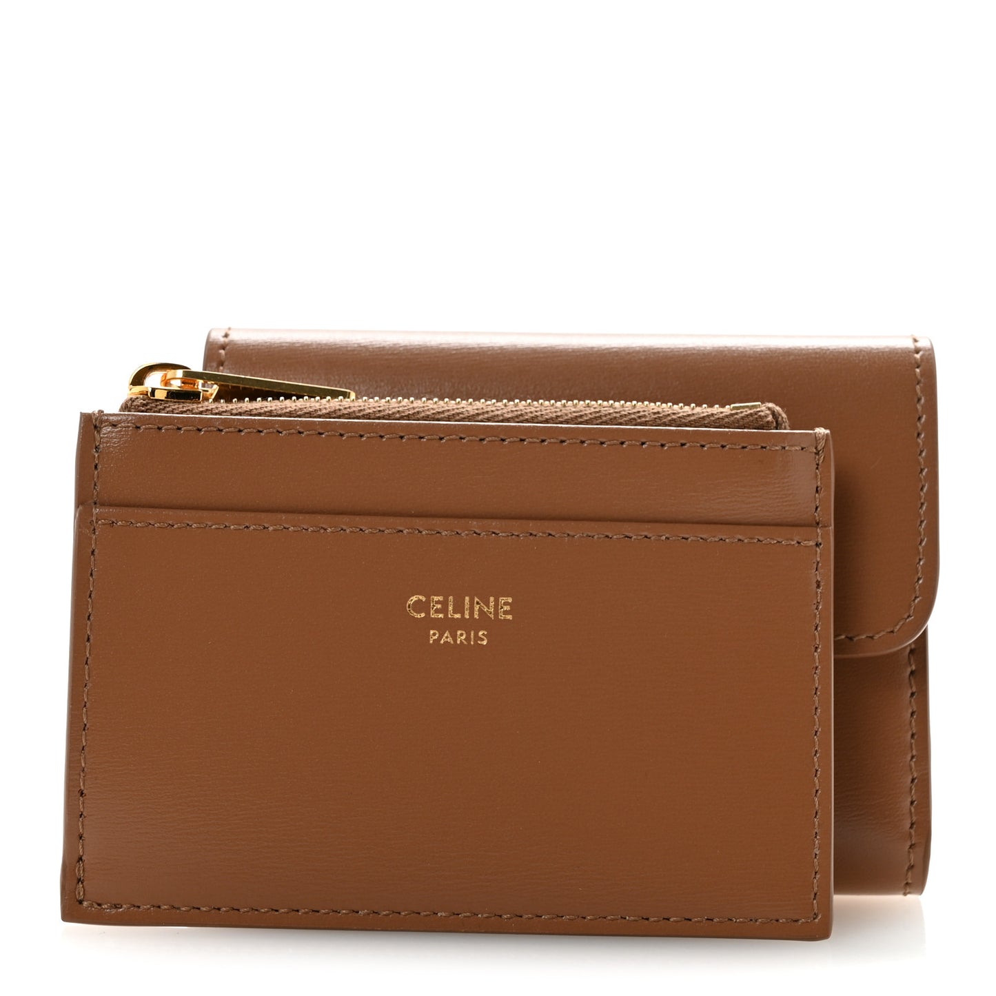 Calfskin Compact Triomphe Wallet With Coin Purse Bronze