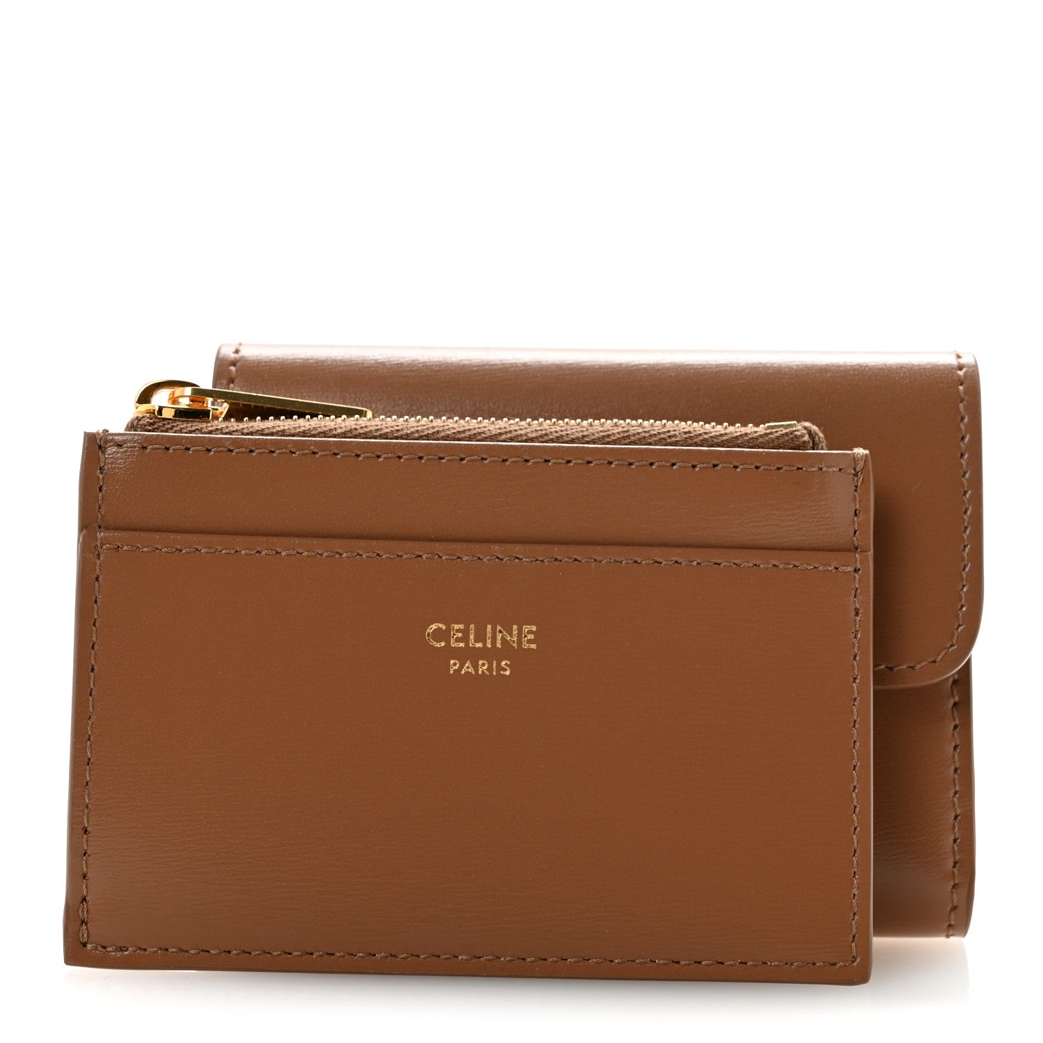 Celine Calfskin Compact Triomphe Wallet With Coin Purse Bronze 3 of 9