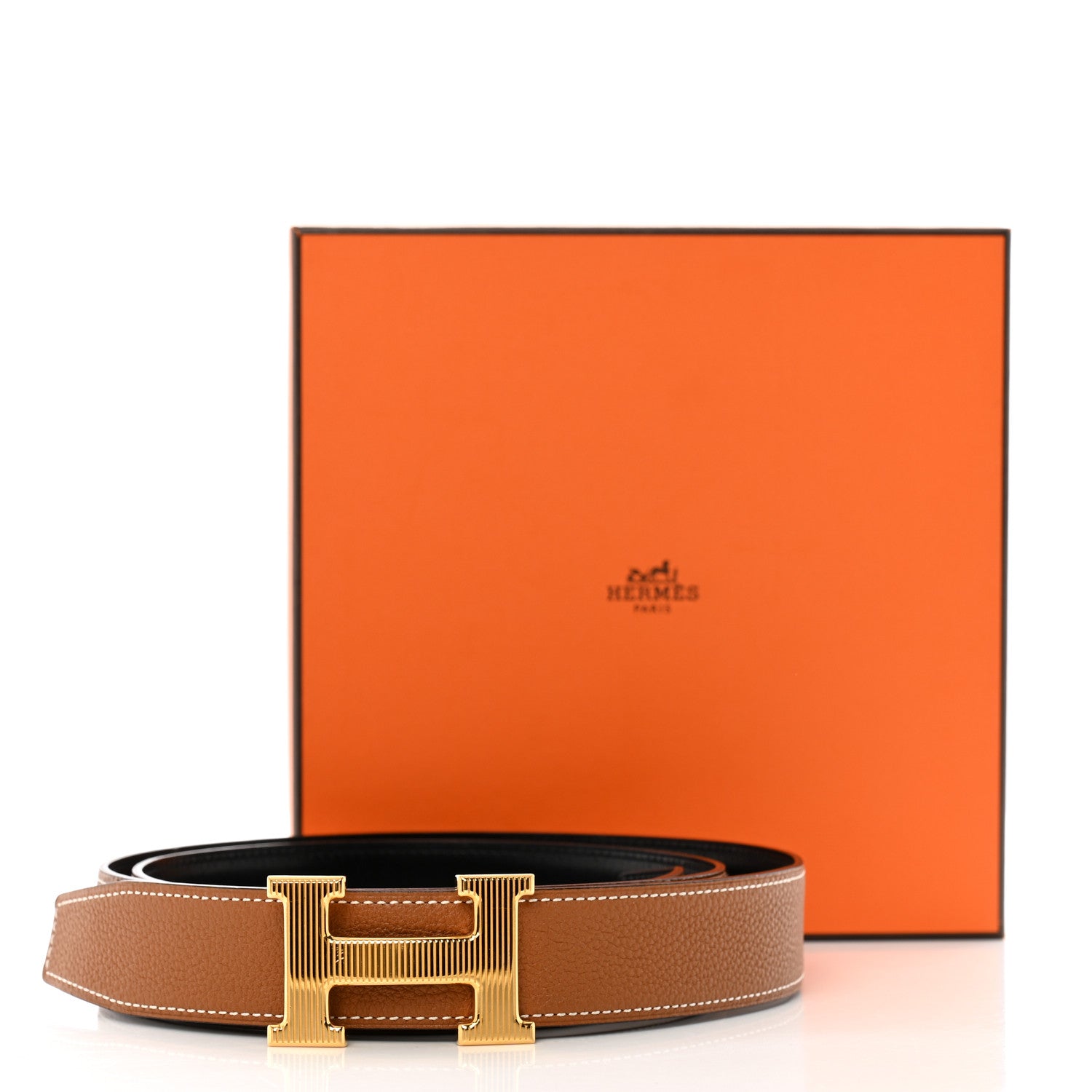 Hermes Togo Box 32mm Striee H Belt 105 42 Gold Black 7 of 7