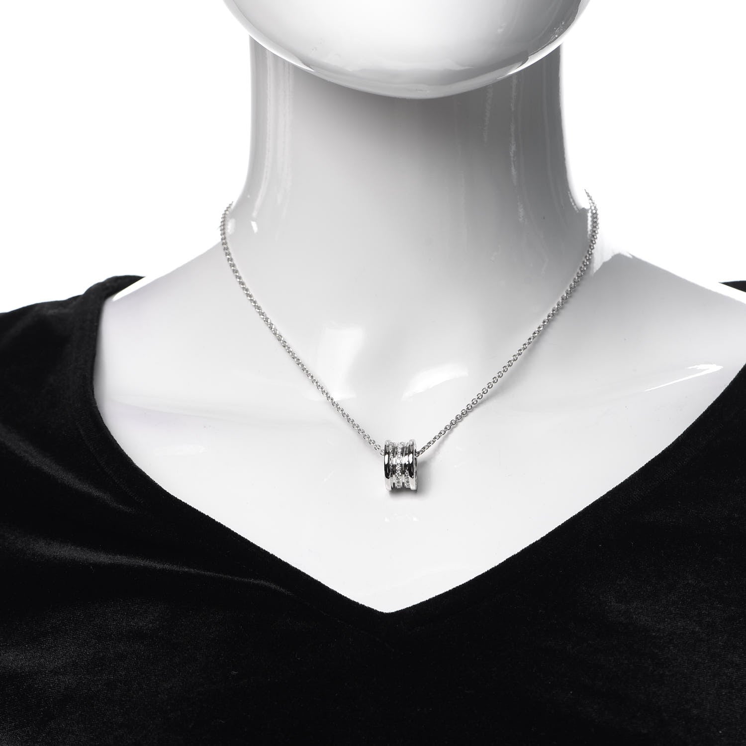 Bulgari 18K White Gold Diamond B.Zero1 Pave Pendant Necklace 2 of 5