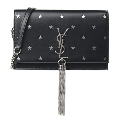 Saint Laurent Calfskin Star Print Monogram Kate Tassel Chain Wallet Black Silver 1 of 9