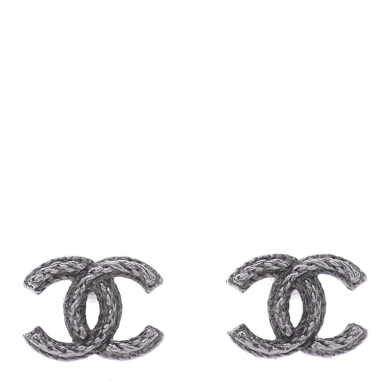 Chanel Ruthenium Twisted CC Earrings Silver 1 of 4