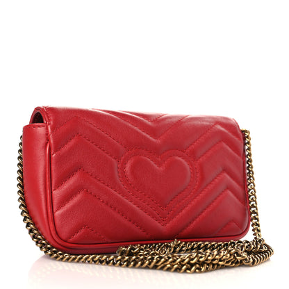 Gucci Calfskin Matelasse Super Mini GG Marmont Shoulder Bag Hibiscus Red 3 of 9