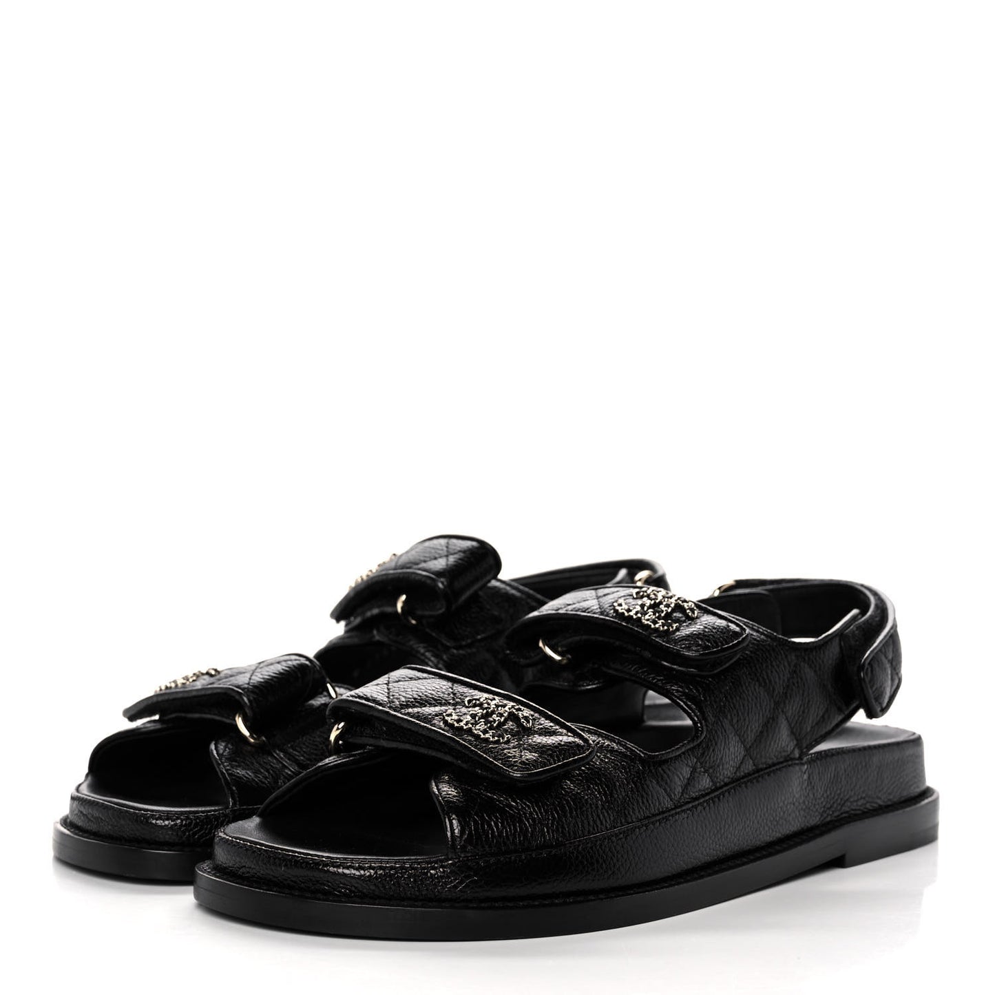 Grained Calfskin Velcro Dad Sandals 37.5 Black