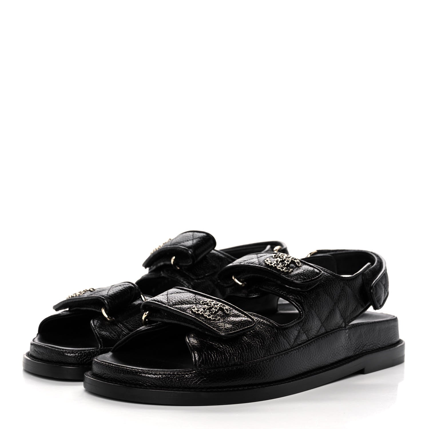 Chanel Grained Calfskin Velcro Dad Sandals 37.5 Black 3 of 10