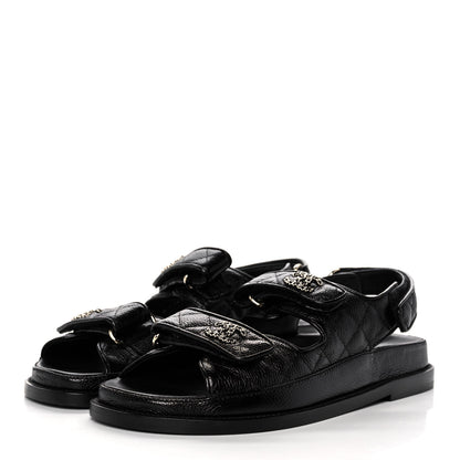 Chanel Grained Calfskin Velcro Dad Sandals 37.5 Black 3 of 10